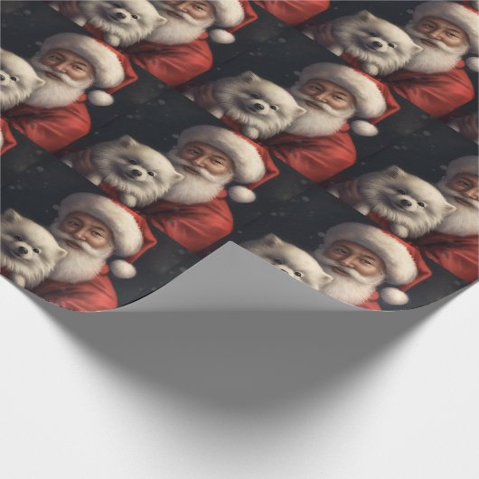 American Eskimo mit Weihnachtsmann Weihnachten Geschenkpapier (Ecke)