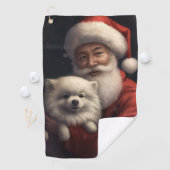 American Eskimo mit Weihnachtsmann Weihnachten Golfhandtuch (Insitu)