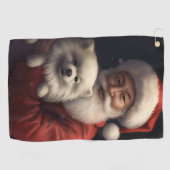 American Eskimo mit Weihnachtsmann Weihnachten Golfhandtuch (Horizontal)