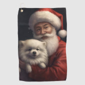 American Eskimo mit Weihnachtsmann Weihnachten Golfhandtuch (Vorderseite)