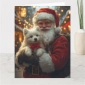American Eskimo mit Weihnachtsmann Weihnachten Karte (Vorderseite)