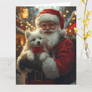 American Eskimo mit Weihnachtsmann Weihnachten Karte