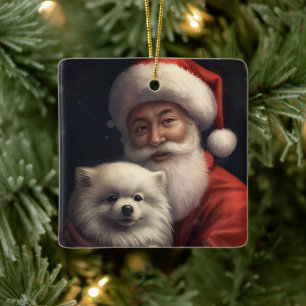 American Eskimo mit Weihnachtsmann Weihnachten Keramikornament