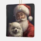 American Eskimo mit Weihnachtsmann Weihnachten Keramikornament (Links)