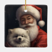 American Eskimo mit Weihnachtsmann Weihnachten Keramikornament (Rückseite)