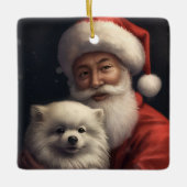 American Eskimo mit Weihnachtsmann Weihnachten Keramikornament (Vorderseite)