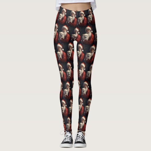 American Eskimo mit Weihnachtsmann Weihnachten Leggings (Vorderseite)