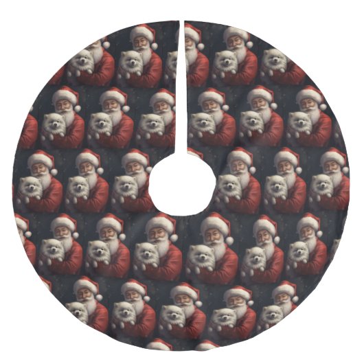 American Eskimo mit Weihnachtsmann Weihnachten Polyester Weihnachtsbaumdecke (Vorderseite)