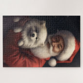 American Eskimo mit Weihnachtsmann Weihnachten Puzzle (Horizontal)