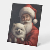 American Eskimo mit Weihnachtsmann Weihnachten Sockelschild (Vorderseite)