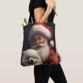American Eskimo mit Weihnachtsmann Weihnachten Tasche (Von Nahem)
