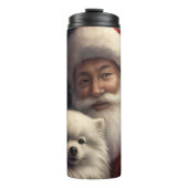 American Eskimo mit Weihnachtsmann Weihnachten Thermosbecher (Vorderseite)