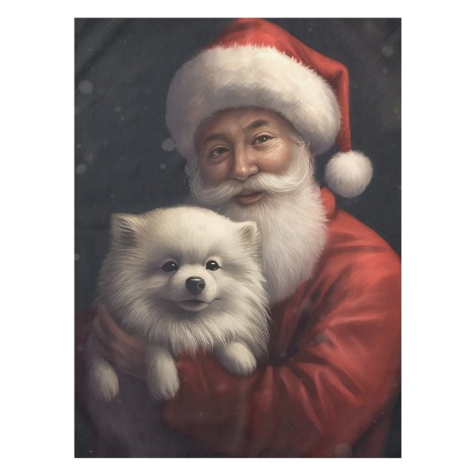American Eskimo mit Weihnachtsmann Weihnachten Tischdecke (Vorderseite)