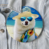 American Eskimo on Beach, Sommergeschenk für Hunde Button (Beispiel)