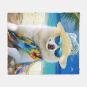 American Eskimo on Beach, Sommergeschenk für Hunde Fleecedecke (Vorderseite (Horizontal))