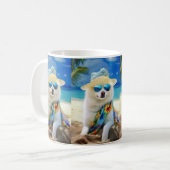 American Eskimo on Beach, Sommergeschenk für Hunde Kaffeetasse (Vorderseite Links)