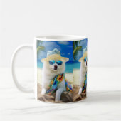 American Eskimo on Beach, Sommergeschenk für Hunde Kaffeetasse (Links)