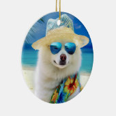 American Eskimo on Beach, Sommergeschenk für Hunde Keramik Ornament (Rechts)