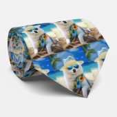 American Eskimo on Beach, Sommergeschenk für Hunde Krawatte (Gerollt)