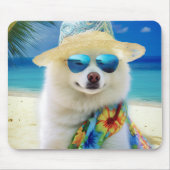 American Eskimo on Beach, Sommergeschenk für Hunde Mousepad (Vorne)