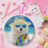 American Eskimo on Beach, Sommergeschenk für Hunde Pappteller (Party)