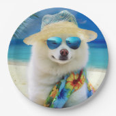 American Eskimo on Beach, Sommergeschenk für Hunde Pappteller (Vorderseite)