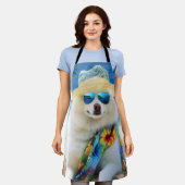 American Eskimo on Beach, Sommergeschenk für Hunde Schürze (Getragen)