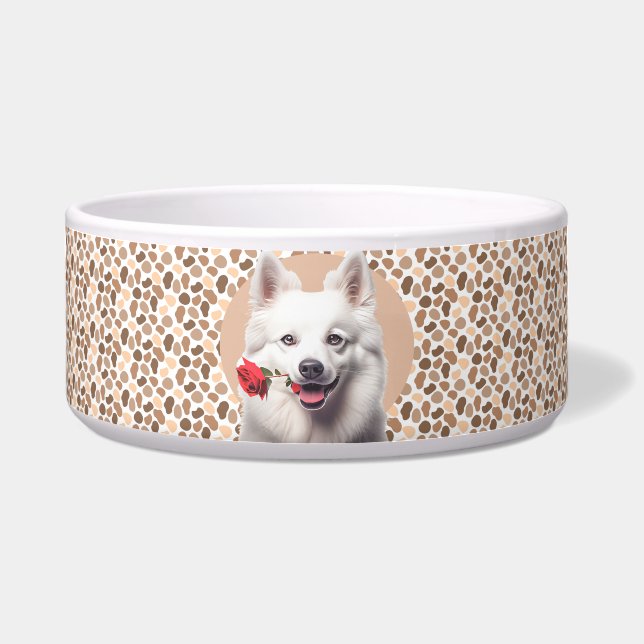 American Eskimo Personalize Foto & Name Dog Bowl Napf (Vorderseite)