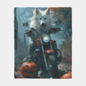 American Eskimo Riding Motorrad Halloween Beängsti Fleecedecke (Vorderseite)