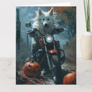 American Eskimo Riding Motorrad Halloween Beängsti Karte