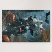 American Eskimo Riding Motorrad Halloween Beängsti Puzzle (Horizontal)