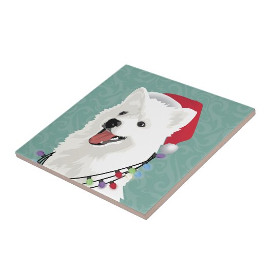 American Eskimo Samoyed Niedlich Puppy Dog Weihnac Fliese (Seite)