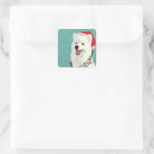 American Eskimo Samoyed Niedlich Puppy Dog Weihnac Quadratischer Aufkleber (Tasche)