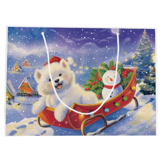 American Eskimo Sleigh Snow Weihnachten Große Geschenktüte (Rückseite)