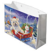 American Eskimo Sleigh Snow Weihnachten Große Geschenktüte (Rückseite Schrägansicht)