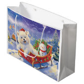 American Eskimo Sleigh Snow Weihnachten Große Geschenktüte (Vorderseite Schrägansicht)