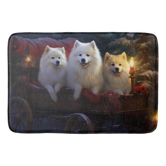 American Eskimo Snowy Sleigh Weihnachtsdekor Badematte (Vorderseite)
