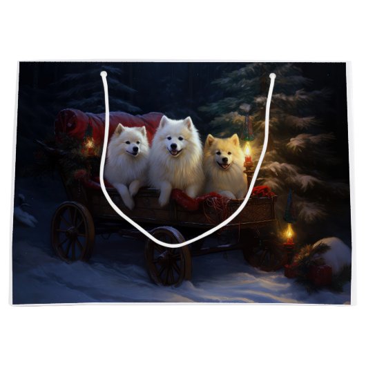 American Eskimo Snowy Sleigh Weihnachtsdekor Große Geschenktüte (Vorderseite)