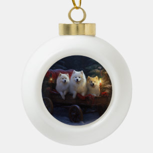 American Eskimo Snowy Sleigh Weihnachtsdekor Keramik Kugel-Ornament
