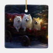 American Eskimo Snowy Sleigh Weihnachtsdekor Keramikornament (Rückseite)