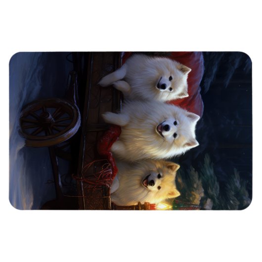 American Eskimo Snowy Sleigh Weihnachtsdekor Magnet (Horizontal)