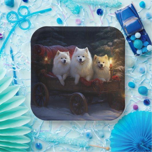 American Eskimo Snowy Sleigh Weihnachtsdekor Pappteller (Party)