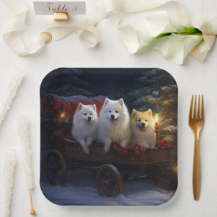 American Eskimo Snowy Sleigh Weihnachtsdekor Pappteller