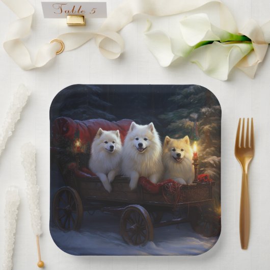 American Eskimo Snowy Sleigh Weihnachtsdekor Pappteller (Hochzeit)