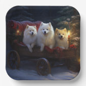 American Eskimo Snowy Sleigh Weihnachtsdekor Pappteller (Vorderseite)