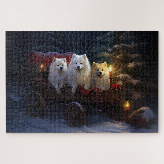 American Eskimo Snowy Sleigh Weihnachtsdekor Puzzle (Horizontal)