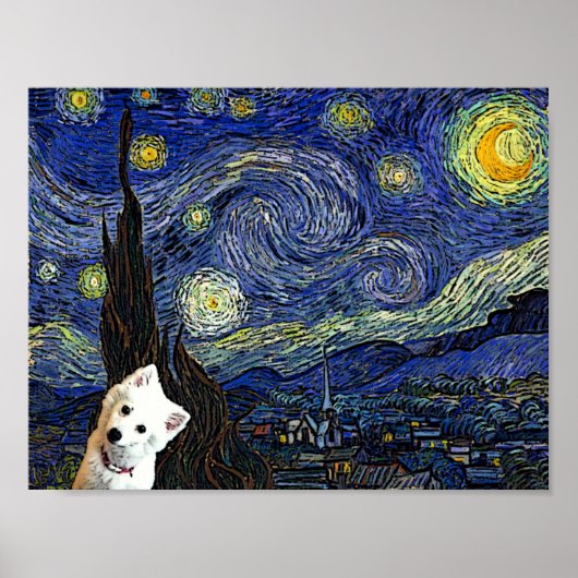 American Eskimo Starry Night Van Gogh Poster (Vorne)