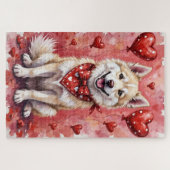 American Eskimo Valentine Dog Art with Hearts Puzzle (Horizontal)
