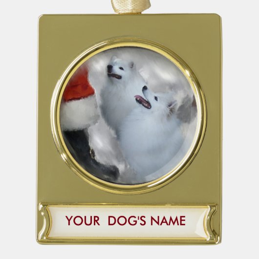 American Eskimo Weihnachtsgeschenke Personalisiert Banner-Ornament Gold (Vorderseite)