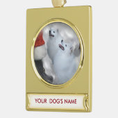 American Eskimo Weihnachtsgeschenke Personalisiert Banner-Ornament Gold (Links)